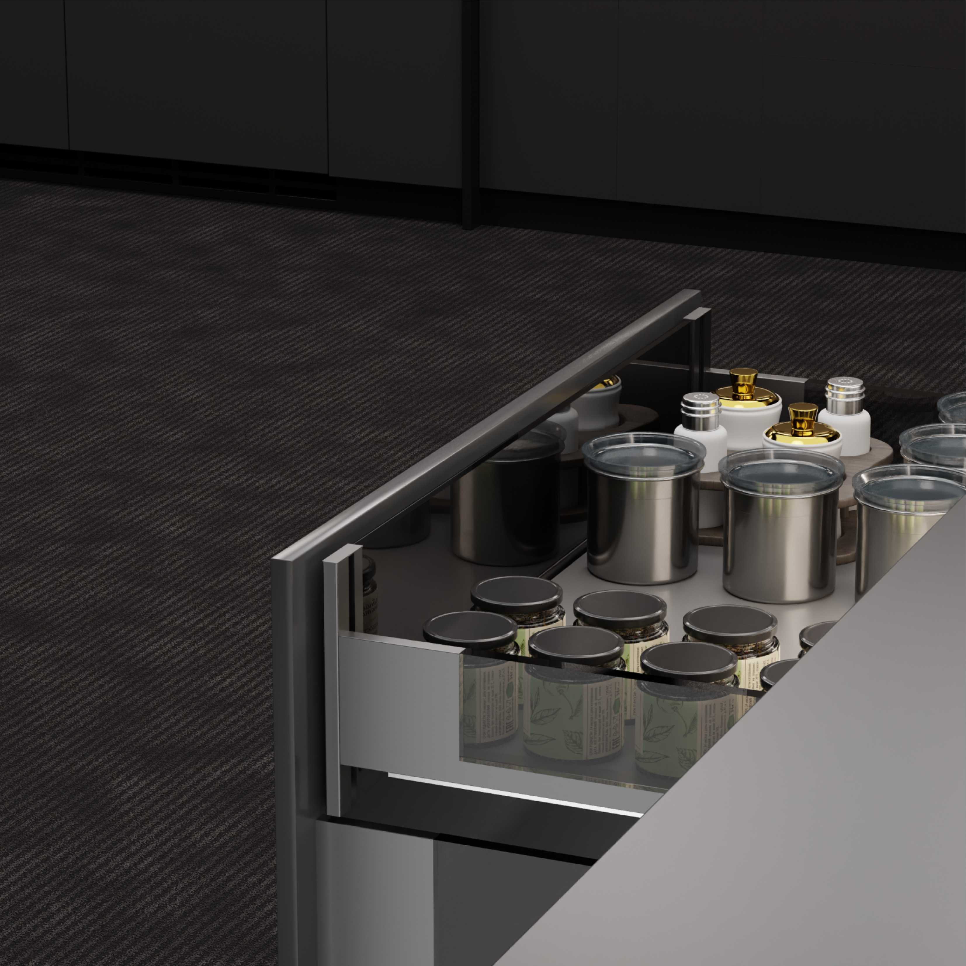 Glass baskets for modular kitchen